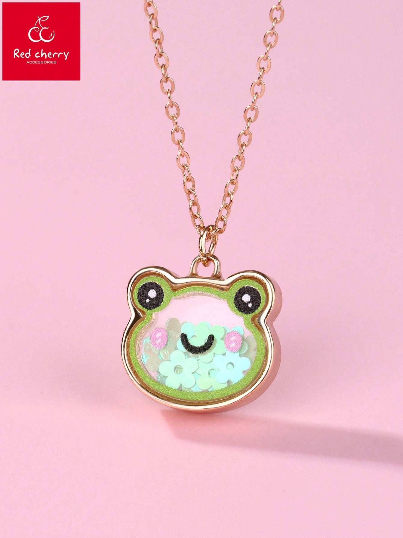 1pc Cute Bear Shaped Zinc Alloy Colored Glitter Pendant Necklace For Little Girls, Suitable For Daily Wear