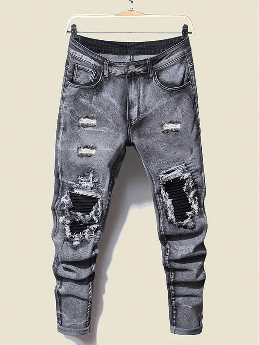 Teen Boy Fashion Patched Jeans