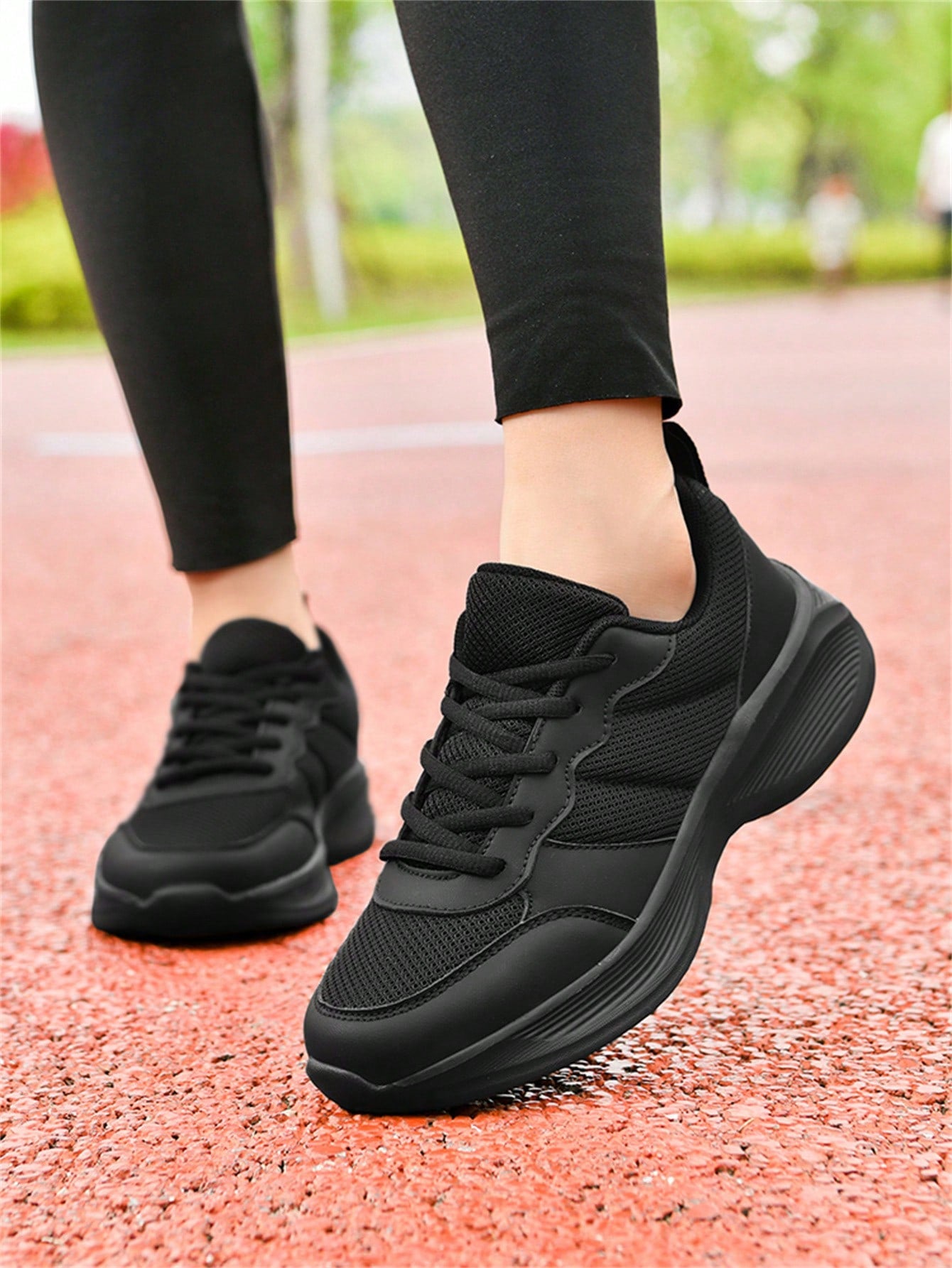 Women's Mesh Breathable Sneakers With Thick Red Sole & Air Cushion Design And Comfortable Lace-Up Closure, Perfect For Highway Running And Travel, Spring New Arrival