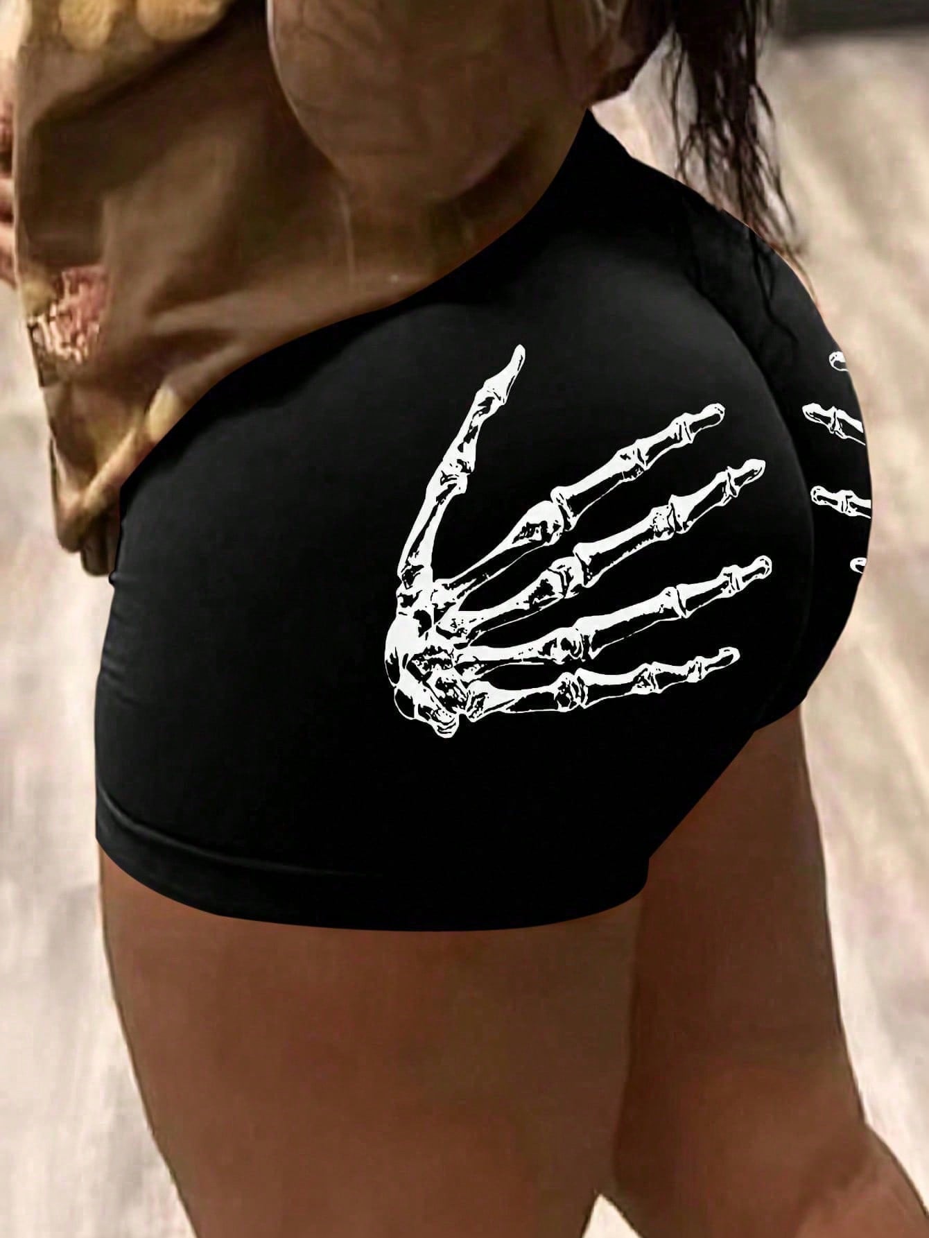 Plus Size Skull Hand Printed Short Leggings Booty Shorts