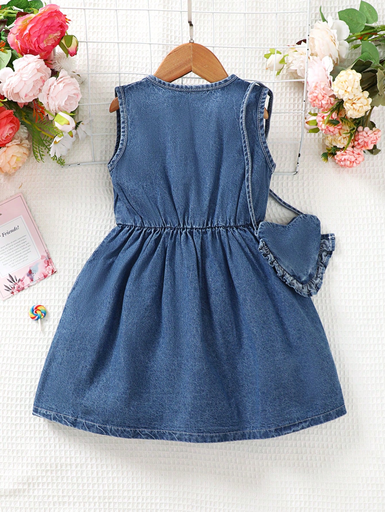 Young Girl Simple Solid Color Sleeveless Denim Dress For Daily Wear