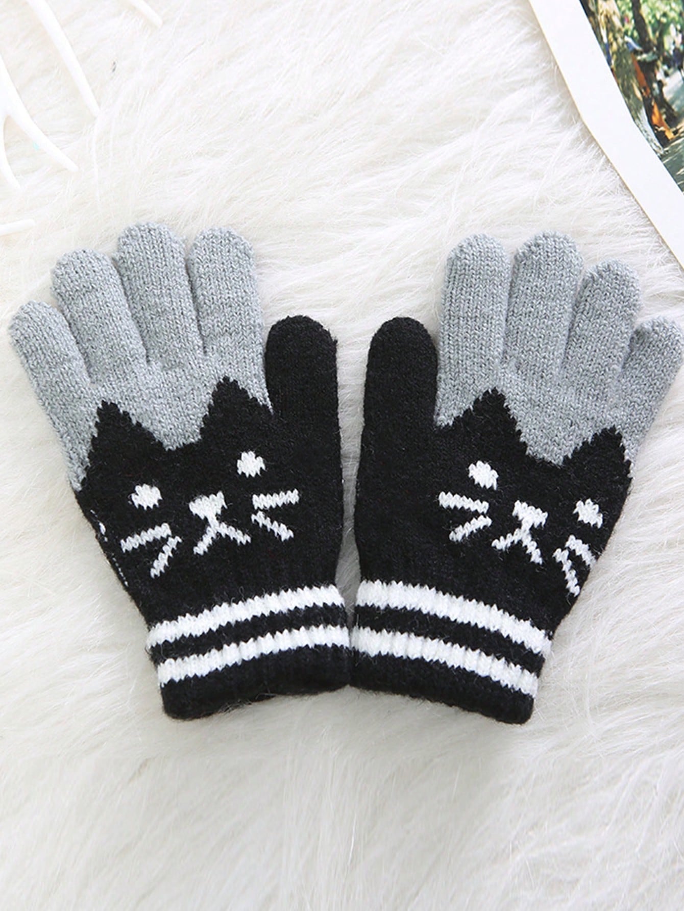 1 Pair 5-12 Years Old Kids Knitted Warm Gloves, Winter Lovely Korean Style Boy & Girl Mittens