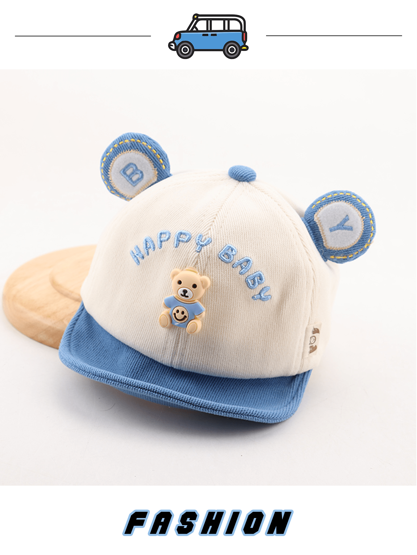 1pc Blue Children Hat, Spring/Fall Teddy Bear Baby Boy & Girl Cap With Brim, Kid Baseball Cap For Autumn/Winter