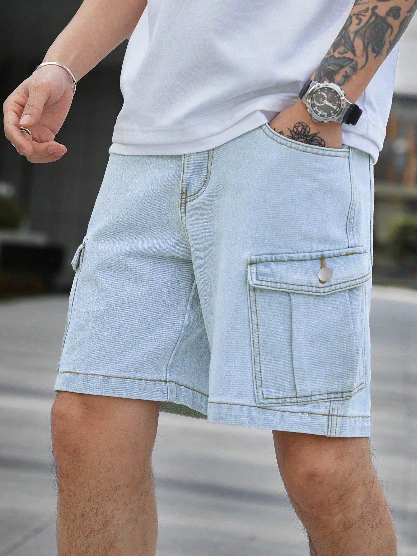 Men Plus Size Casual Washed Denim Shorts For Spring And Summer