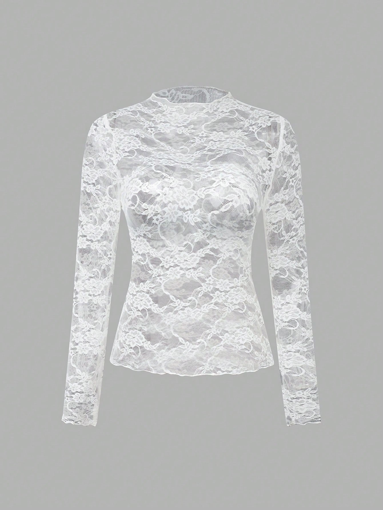 Lace Trimmed Slim Fit Long Sleeve Top