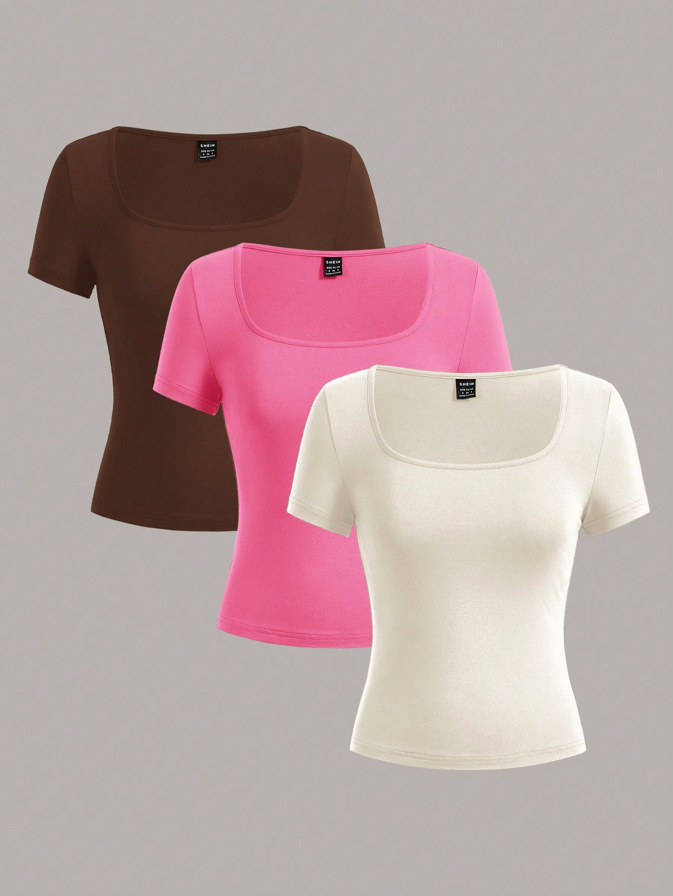 3pcs Women's Short Sleeve Short Casual Fitted T-Shirt Set Suitable For Summer