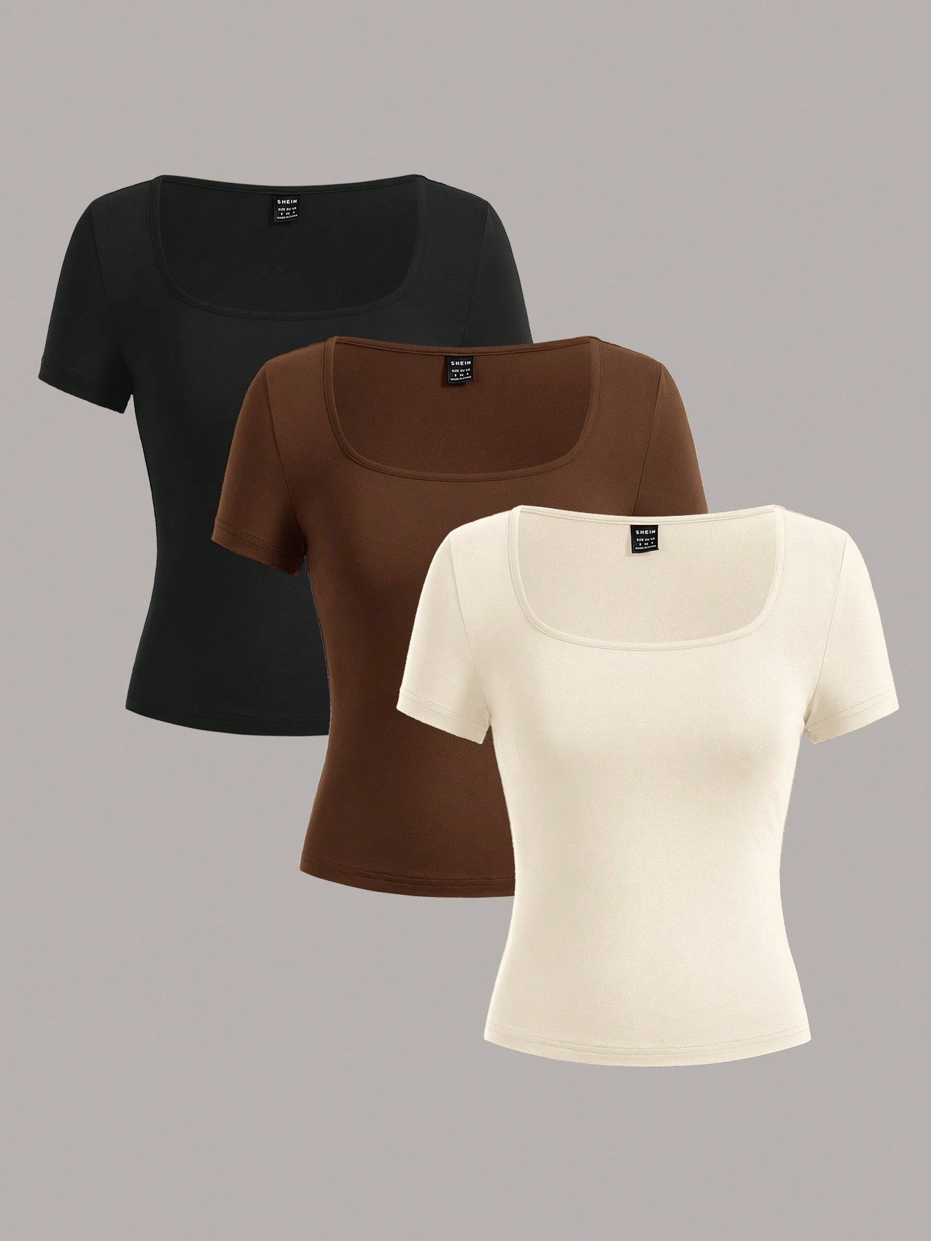 3pcs Crop Sleeve Casual Slim Fit Women's T-Shirts, Suitable For Summer