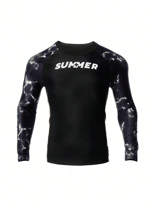 Men's Vacation Beach Printed Splicing Long Sleeve Surfing T-Shirt