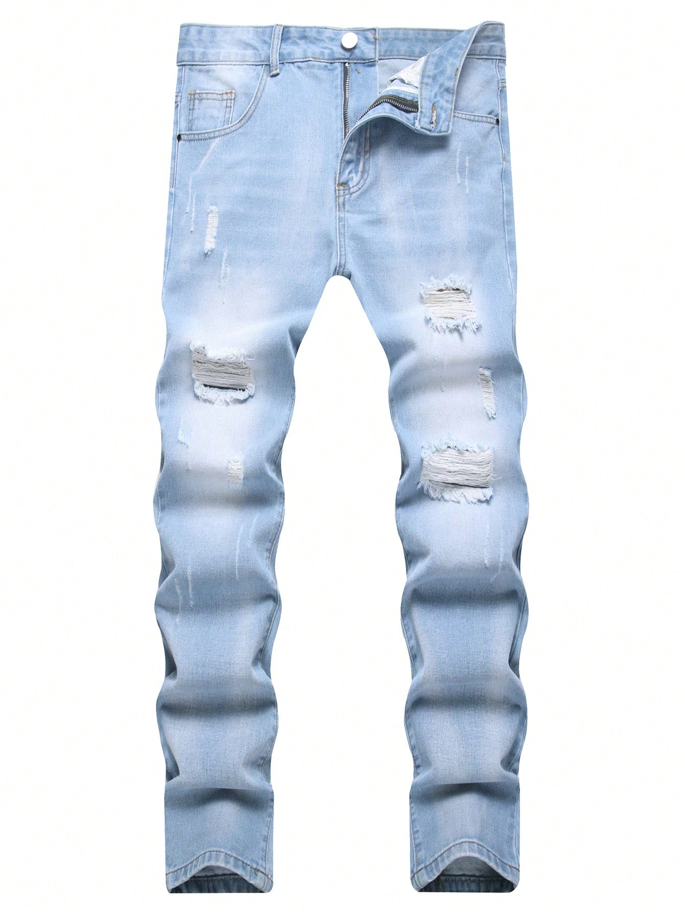 Men's Casual Slim Fit Distressed Jeans, Washed Denim