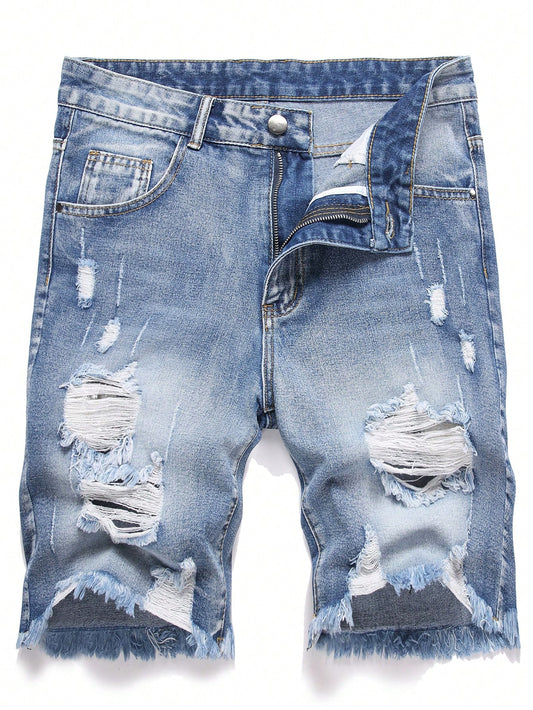 Men's Fashionable Distressed & Frayed Denim Shorts