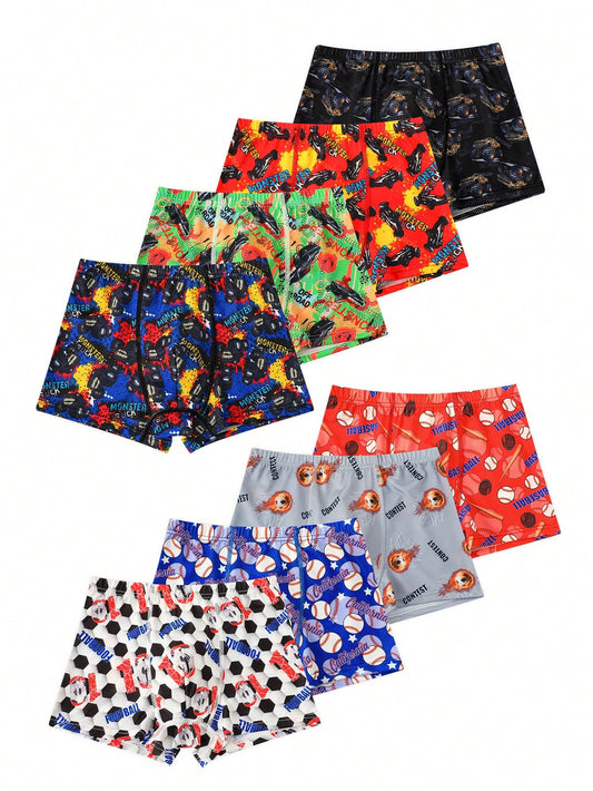 8pcs Young Boy Simple Fashion Printed Boxer Briefs