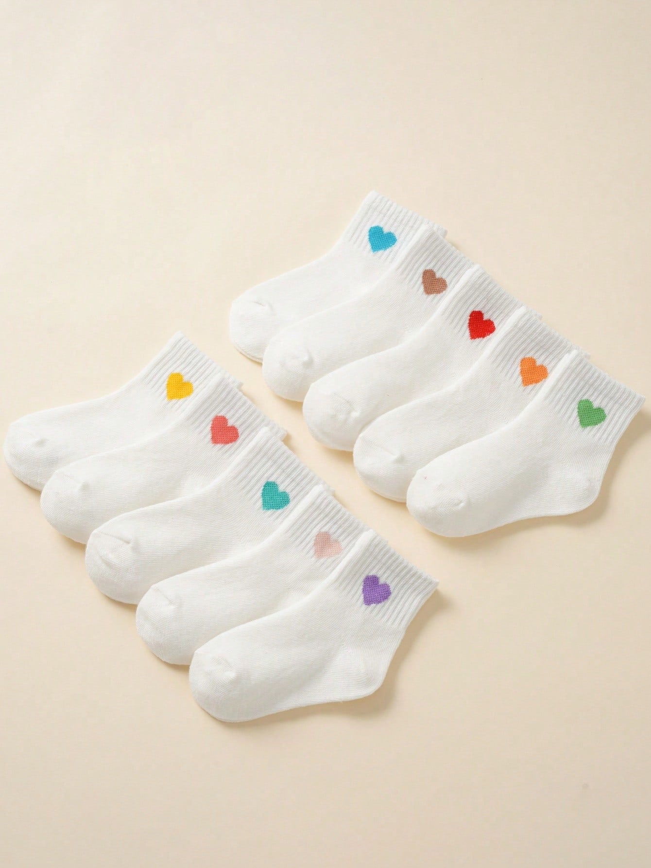 10pairs/Pack Soft Heart Patterned Socks For Infant Baby Boys And Girls