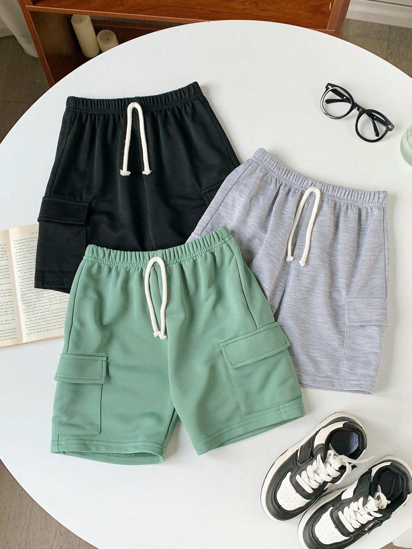 3pcs/Set Young Boy Casual Sports Style Loose Fit Knitted Elastic Waist Shorts, Summer