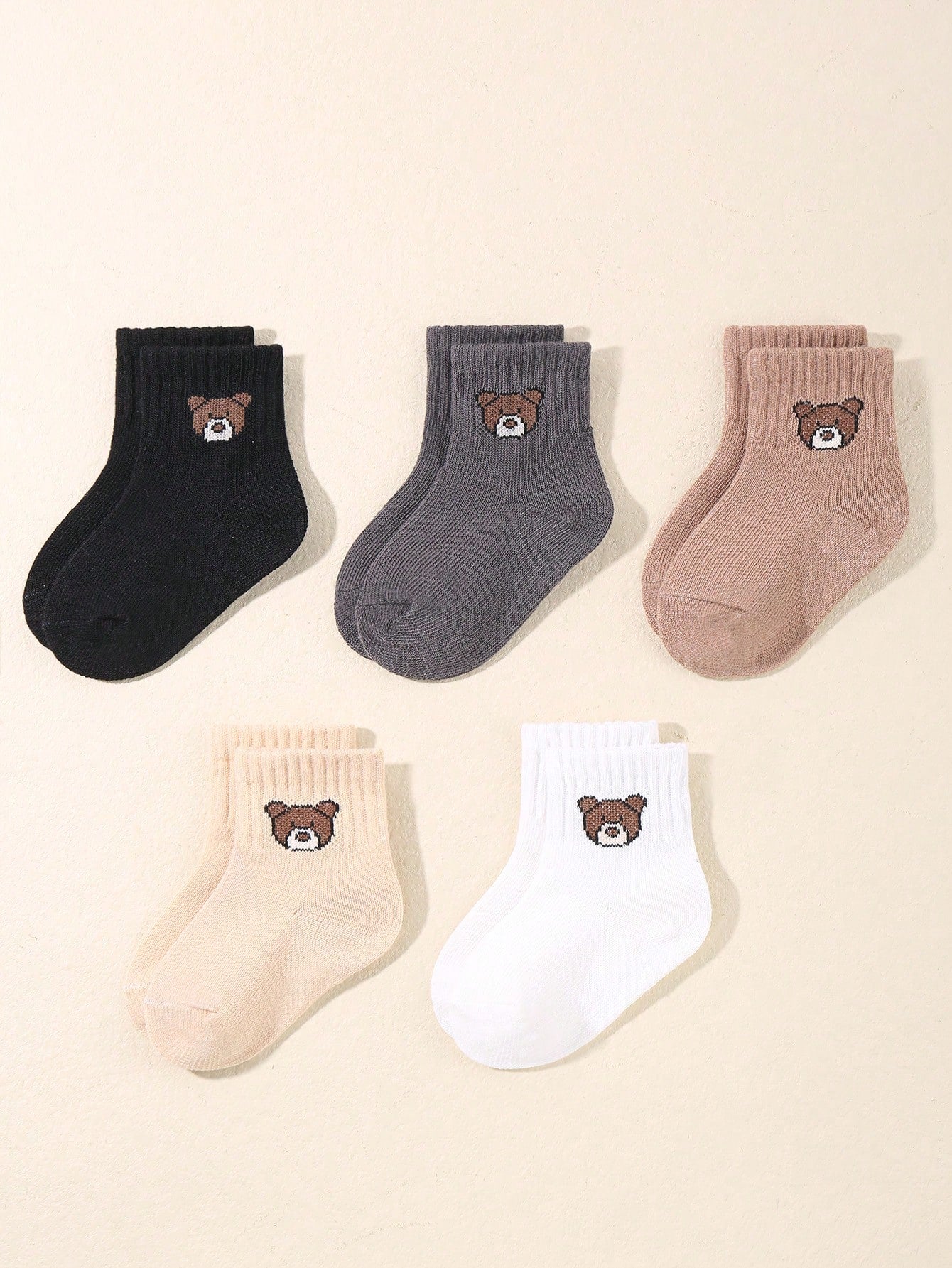 5pairs/set Baby Cartoon Pattern Solid Color Socks