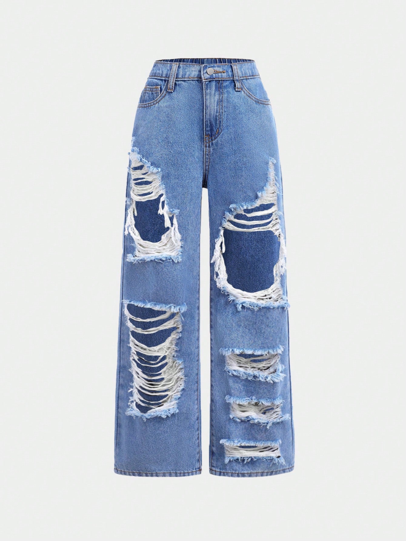 Tween Girl Y2K Trendy Cut Out Ripped Baggy Straight Leg Denim Jeans,Girls Summer Pants Outfits