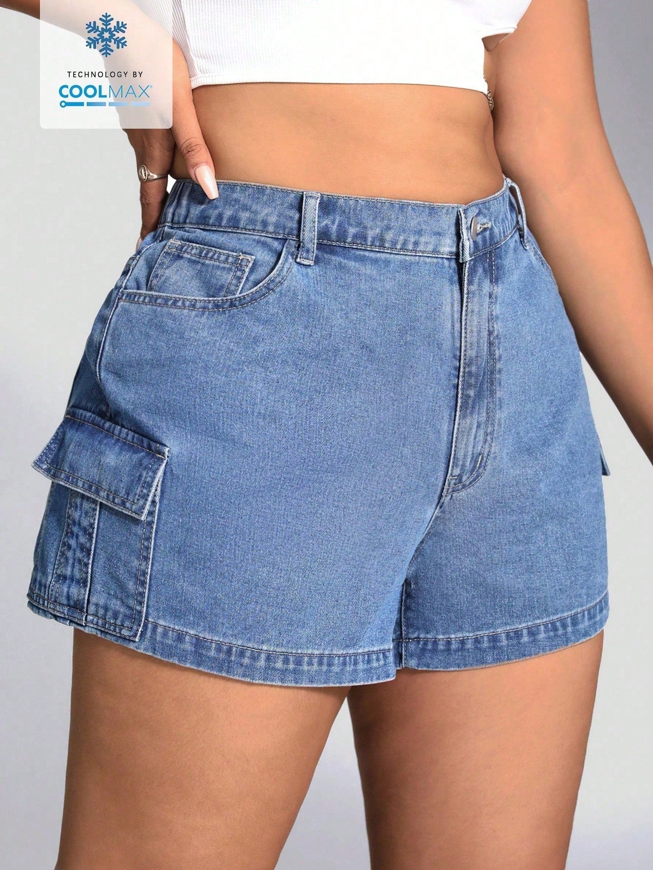 Plus Flap Pocket Side Denim Shorts