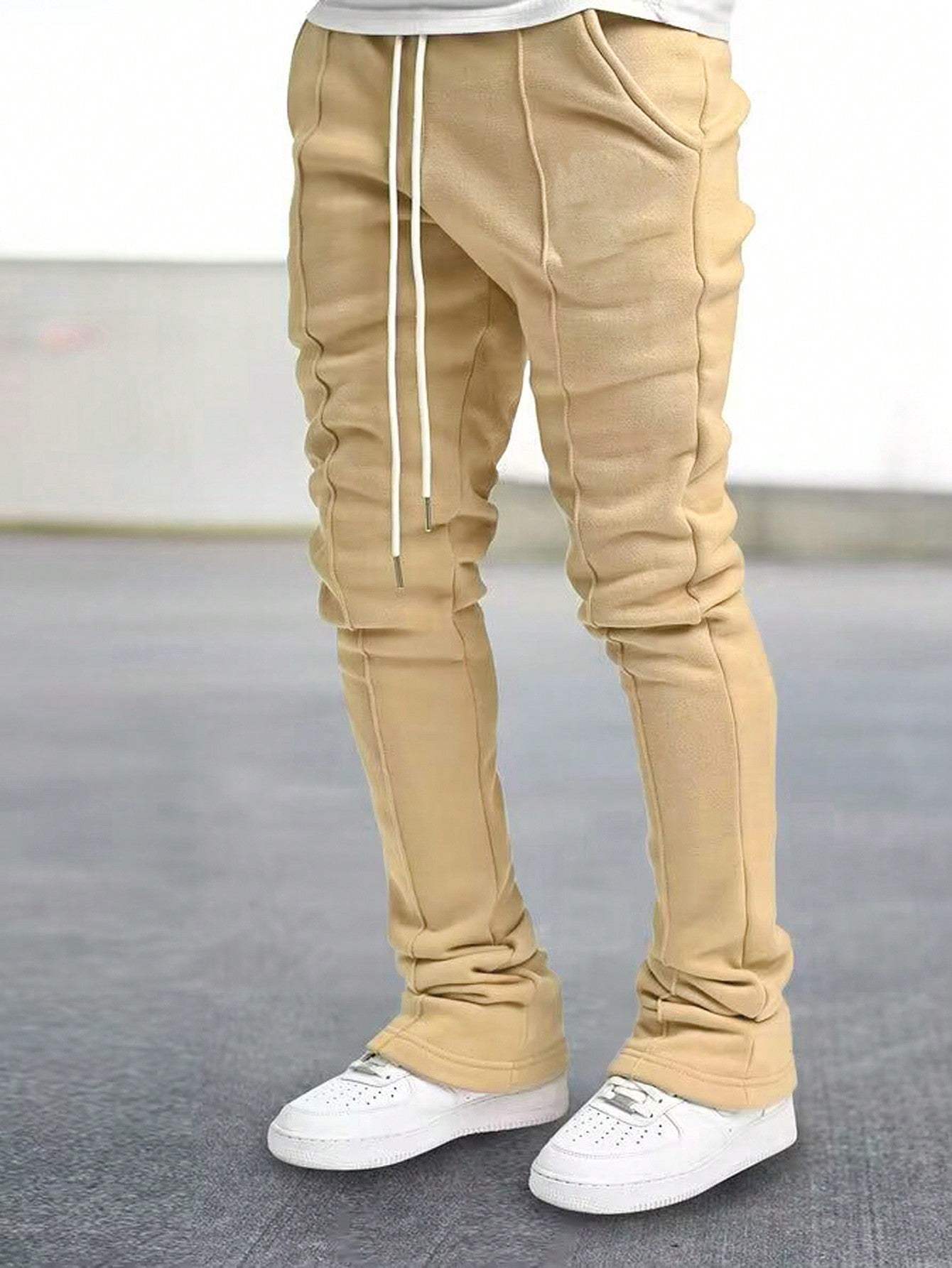 Men Solid Color Elastic Waist Drawstring Joggers With Pockets