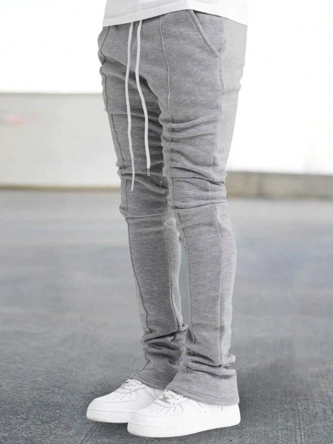 Men Solid Color Elastic Waist Drawstring Joggers With Pockets