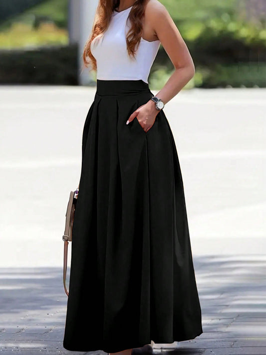 Women's Elegant High-Waisted Pleated Skirt, Spring/Summer