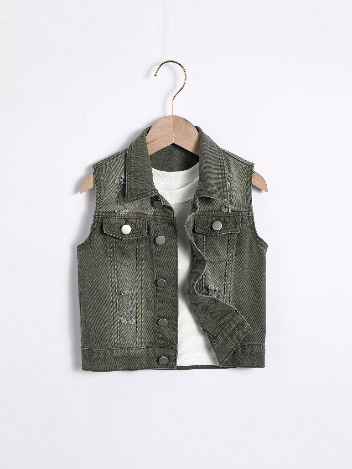 Kids Young Boy Summer Casual Medium Washed Distressed Denim Vest Jacket, Fashionable And All-Match