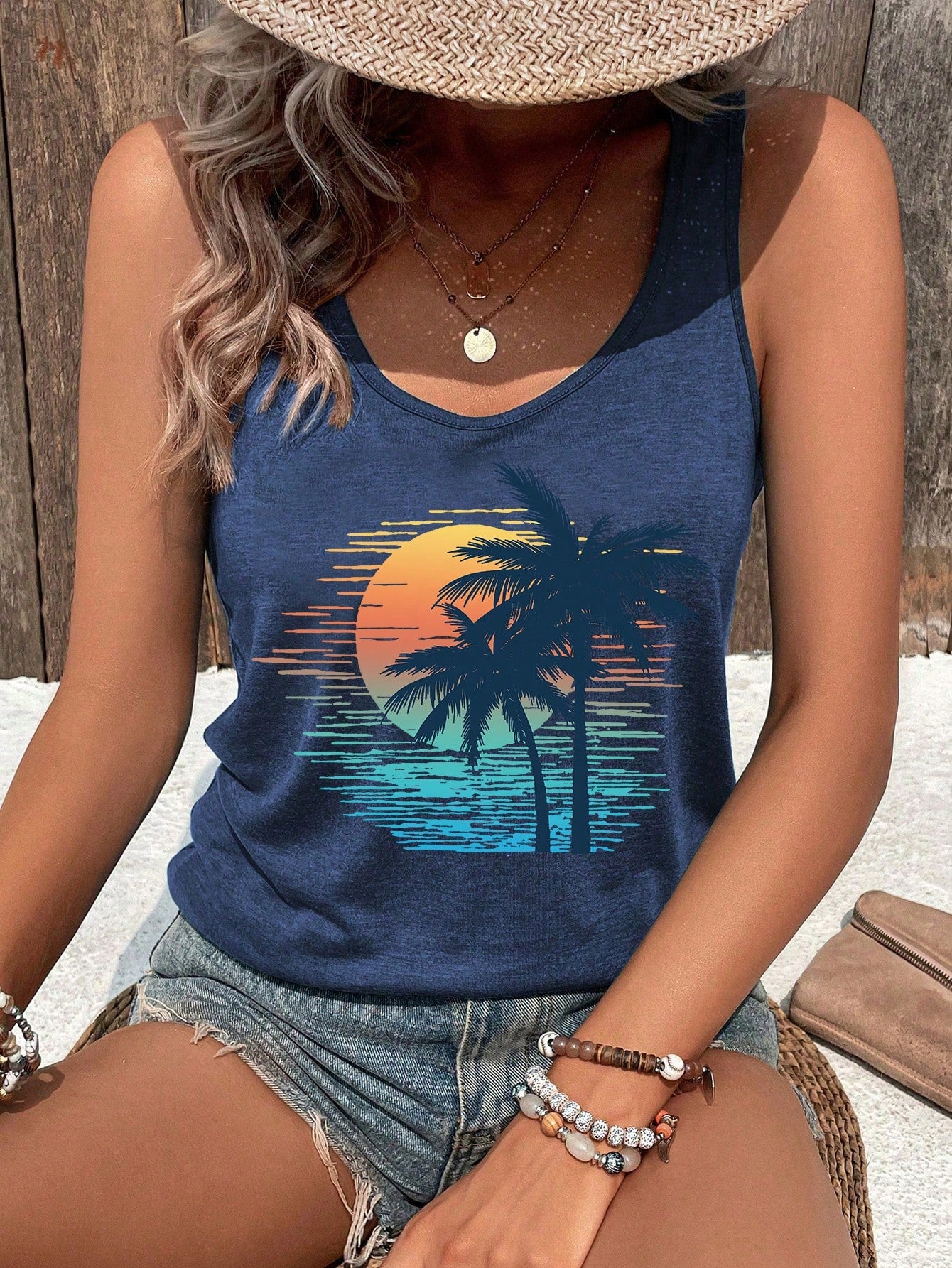 Vintage Tropical Sunset Summer Women Tank Top