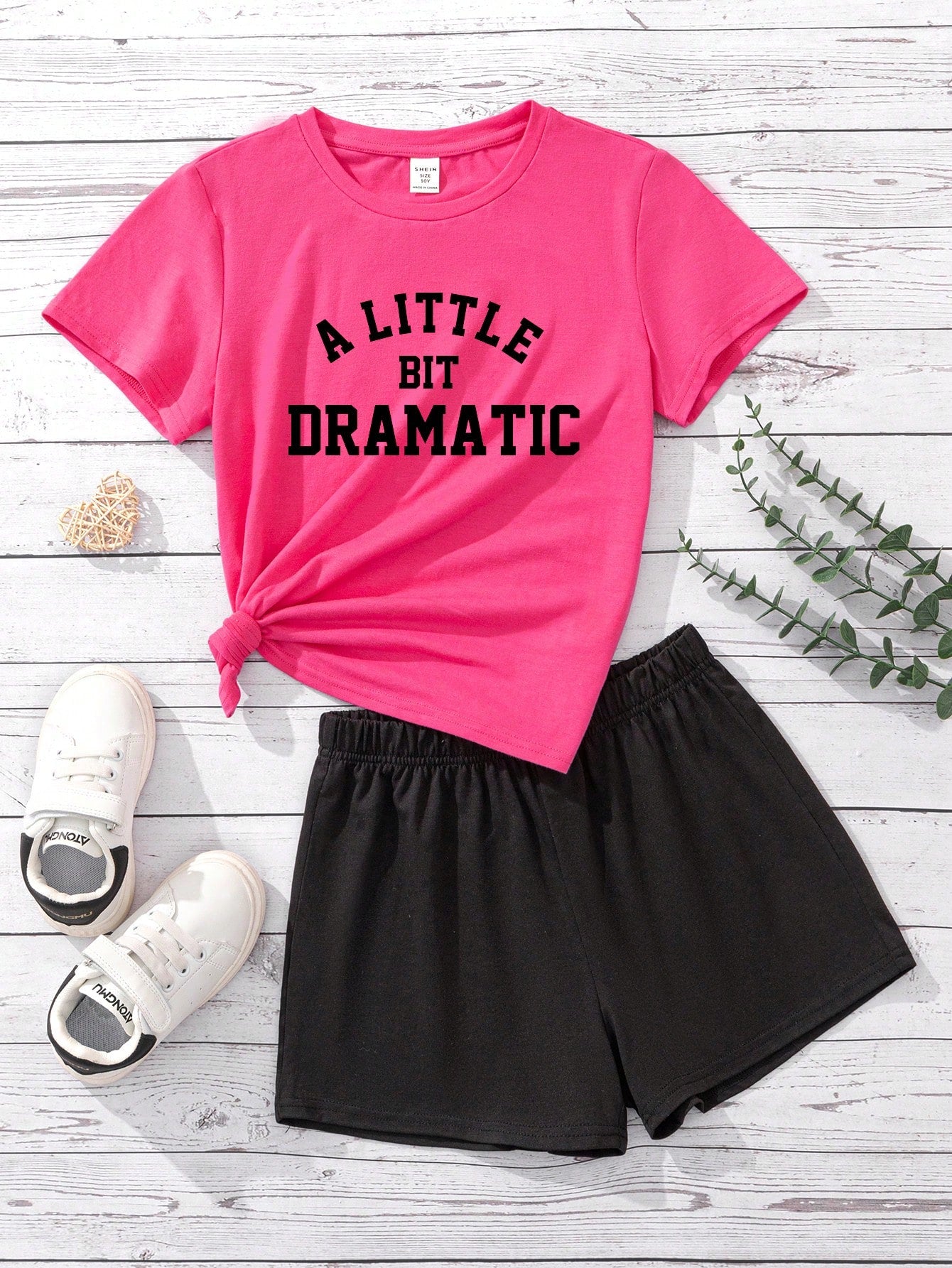 Tween Girl Casual Minimalist Letter Print Round Neck T-Shirt Set, Suitable For Summer