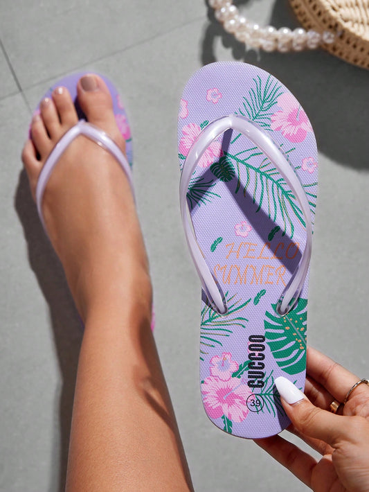 Flower Print Flat Bottomed Household Beach Flip-Flops With Flower Patterned Sole For Summer Vacation Shoes Summer Sale