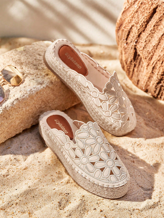 Styleloop Beige Casual Vintage Embroidered Platform Espadrilles With Thick Bottom And Woven Rope Shoe Lace  Boho Feels Vintage Cottagecore Frenchy Shoes