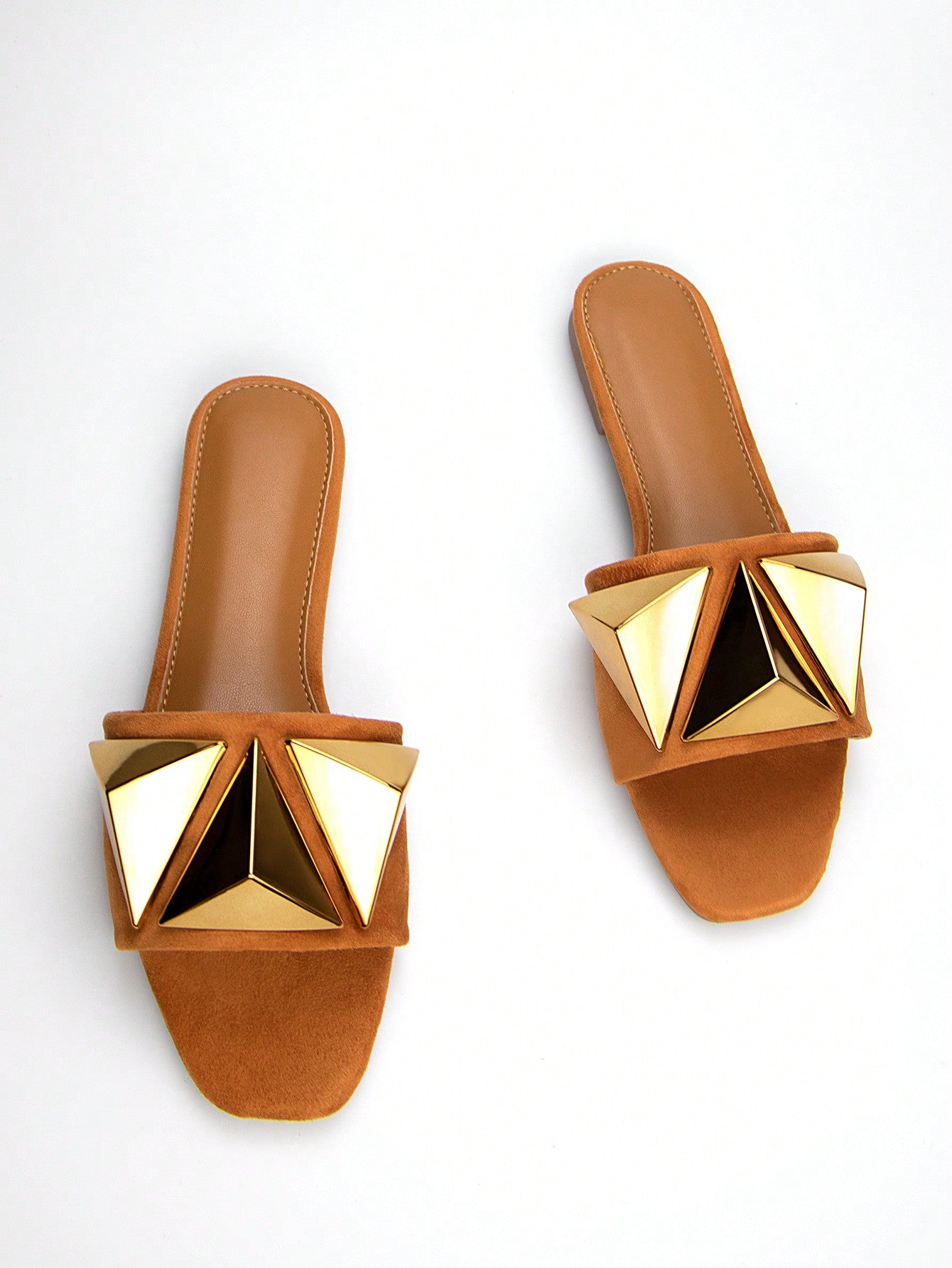 Women Elegant Gold Hardware Buckle Green Sardine Fabric Square Toe Fashionable And Comfortable Flat Sandals