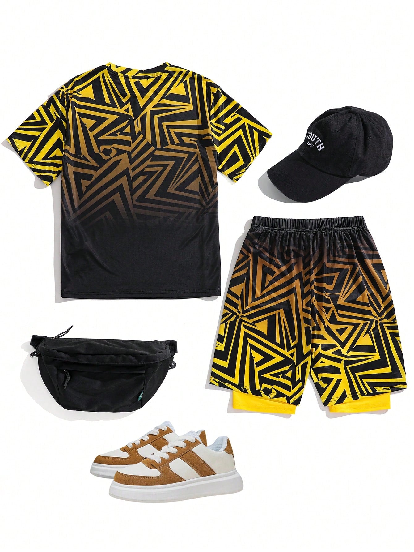 Tween Boy Casual Sports Letter Print Round Neck Short Sleeve T-Shirt And Shorts / Tight Pants Knitted Sports Suit