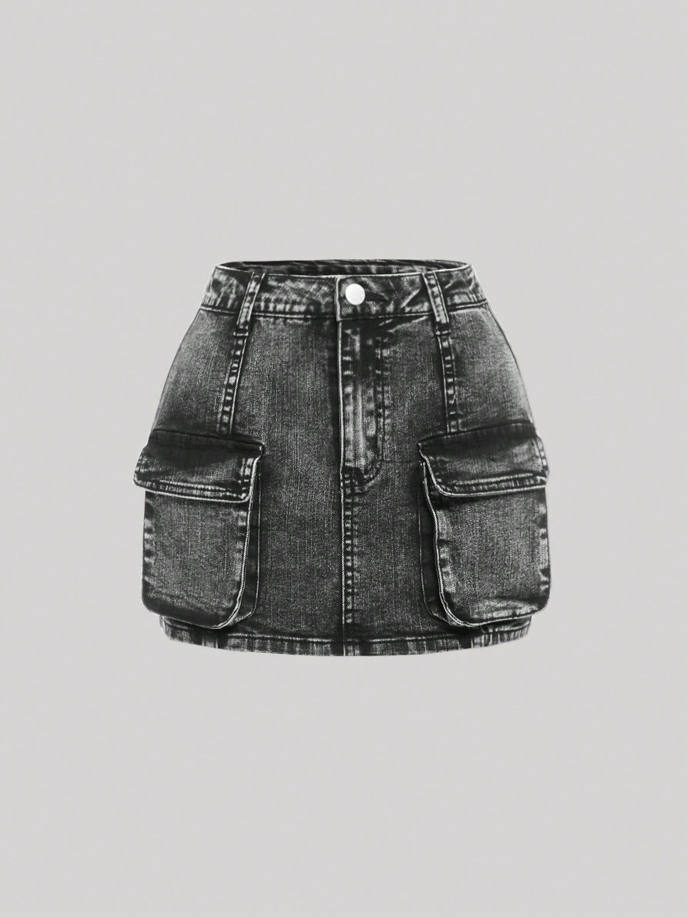 Teen Girl Casual Denim Skirt With Utility Pockets