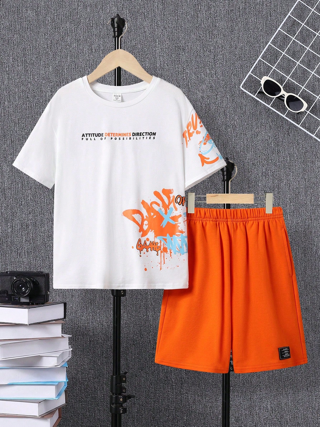 Tween Boy Sporty 2pcs Slogan Print Purple T-Shirt And Shorts Set