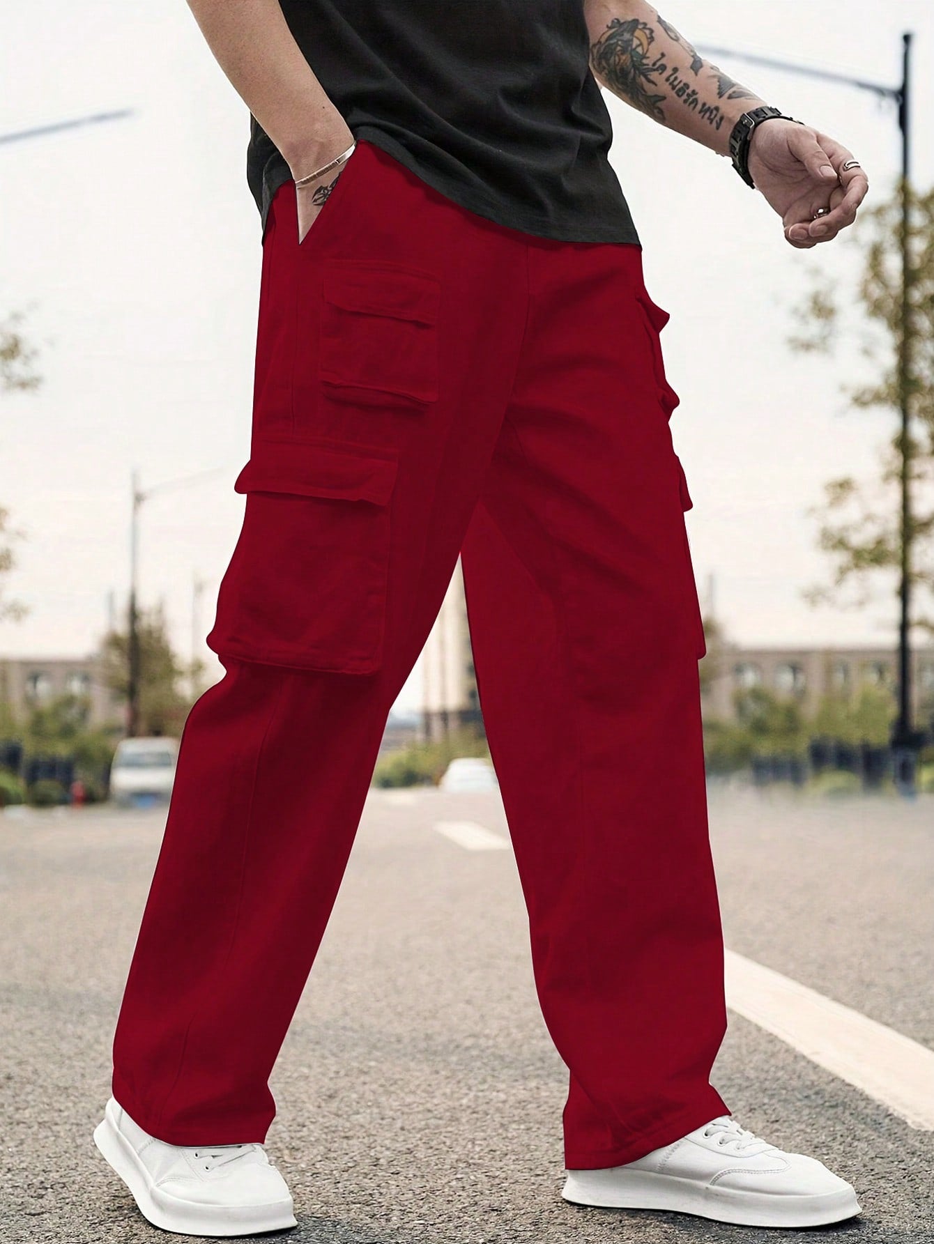 Men Flap Pocket Side Cargo Pants