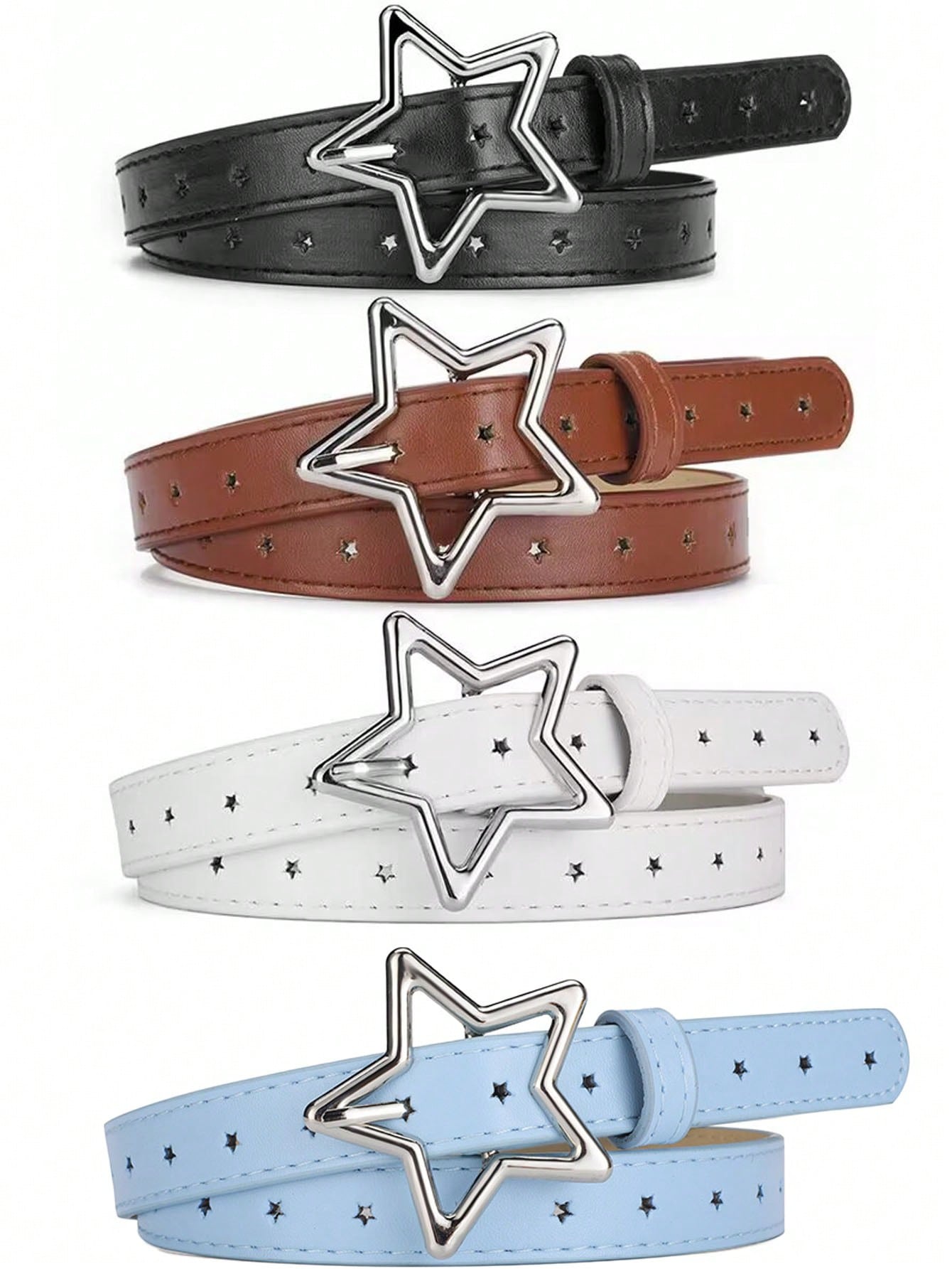 1pcs Children's Five-Pointed Star Belt Ladies Fashion Star Hole Belt Girls Sweet Decorative Belt With Dress Jeans