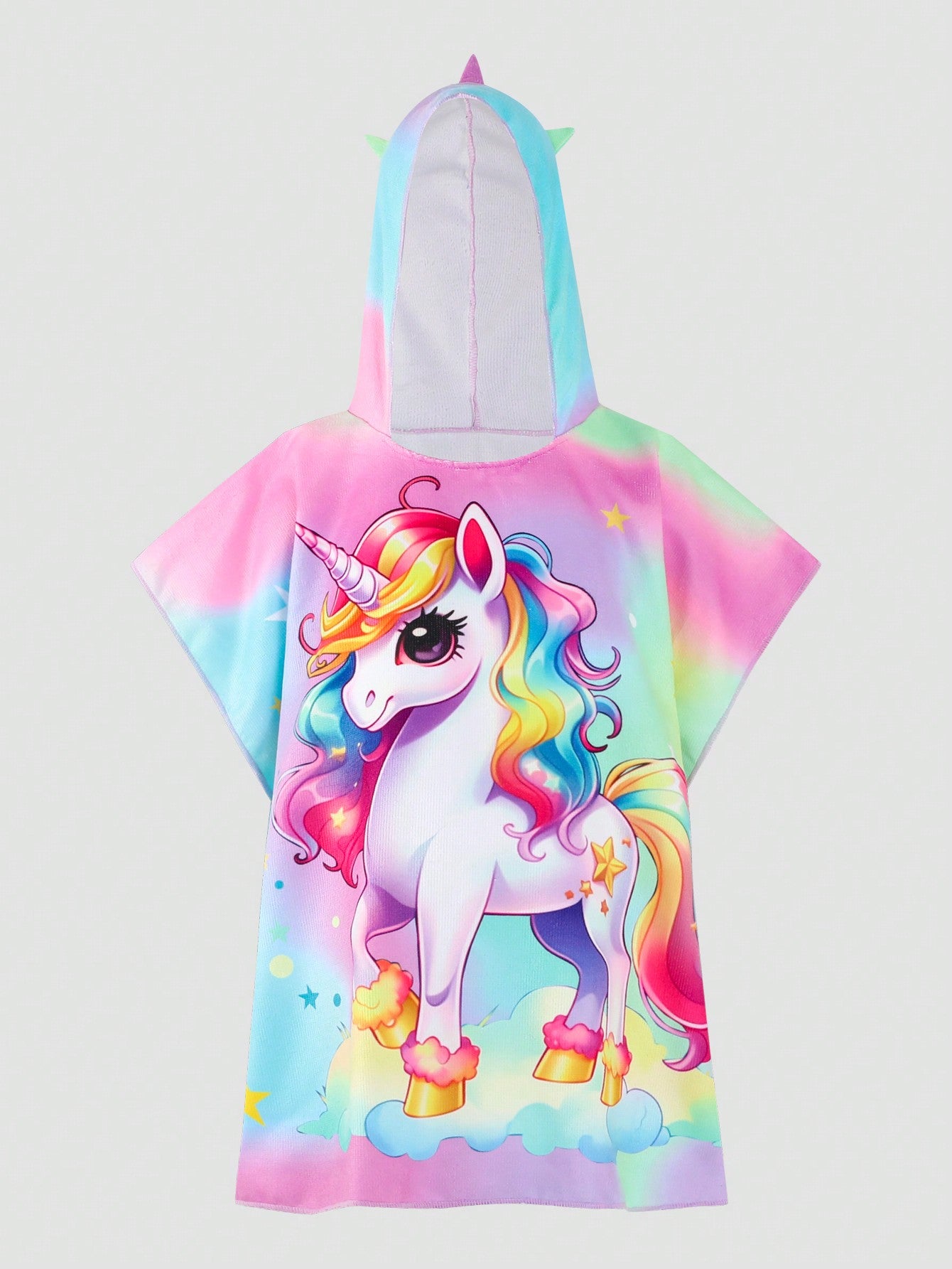 Young Girl Tie Dye Unicorn Print Batwing Sleeve Hoodie