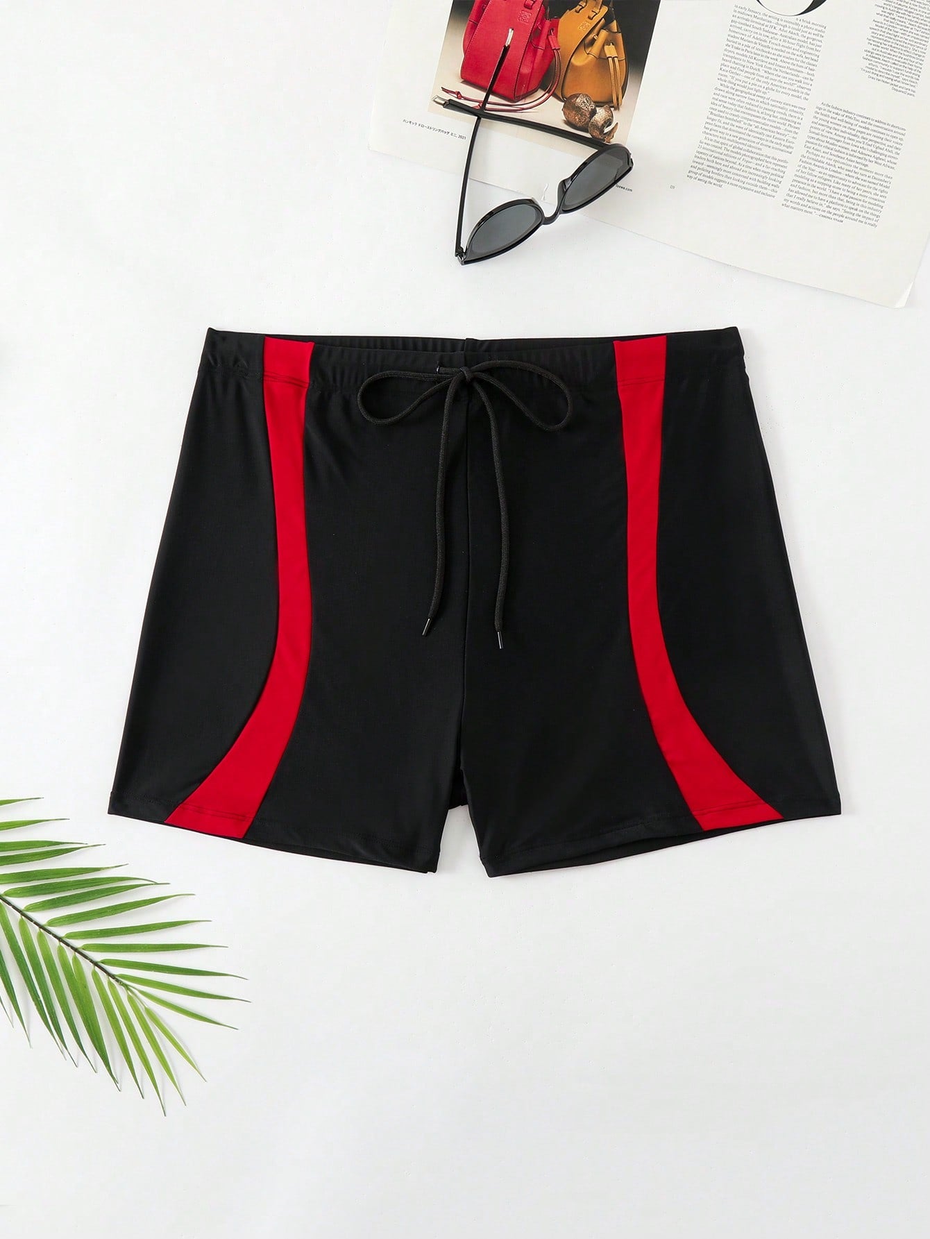 Men's Color Block Simple Daily Wear Plus Size Drawstring Swim Trunks