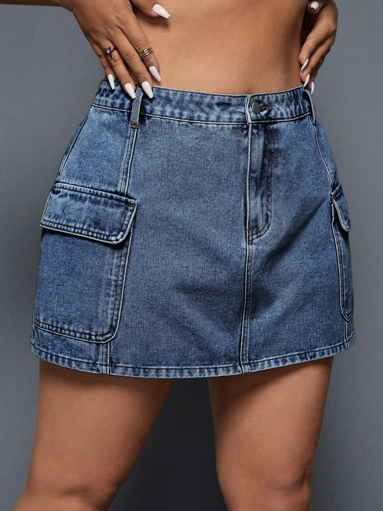 Plus Size Summer Casual Mini Denim Skirt With Workwear Style