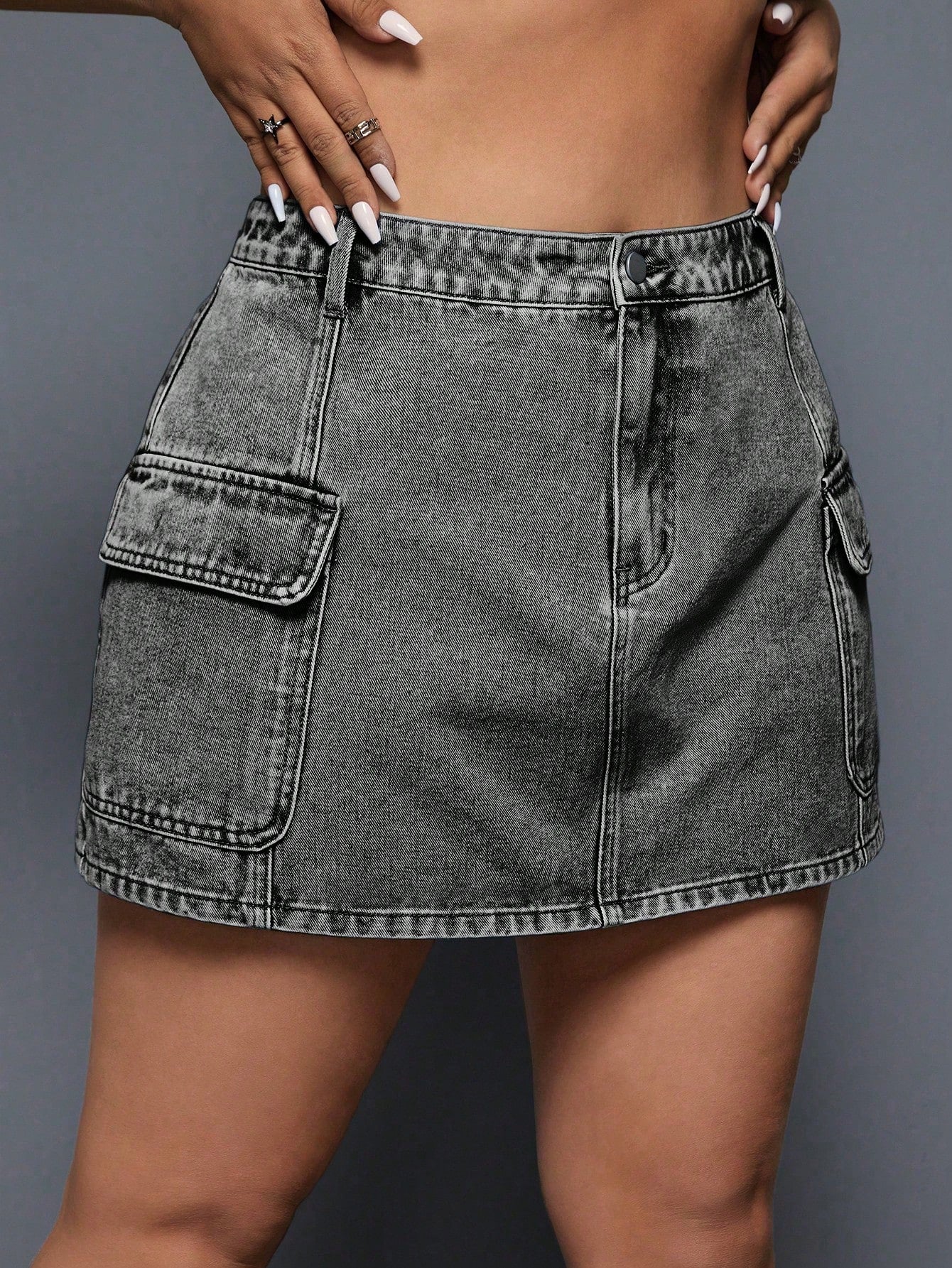 Plus Size Summer Casual Mini Denim Skirt With Workwear Style