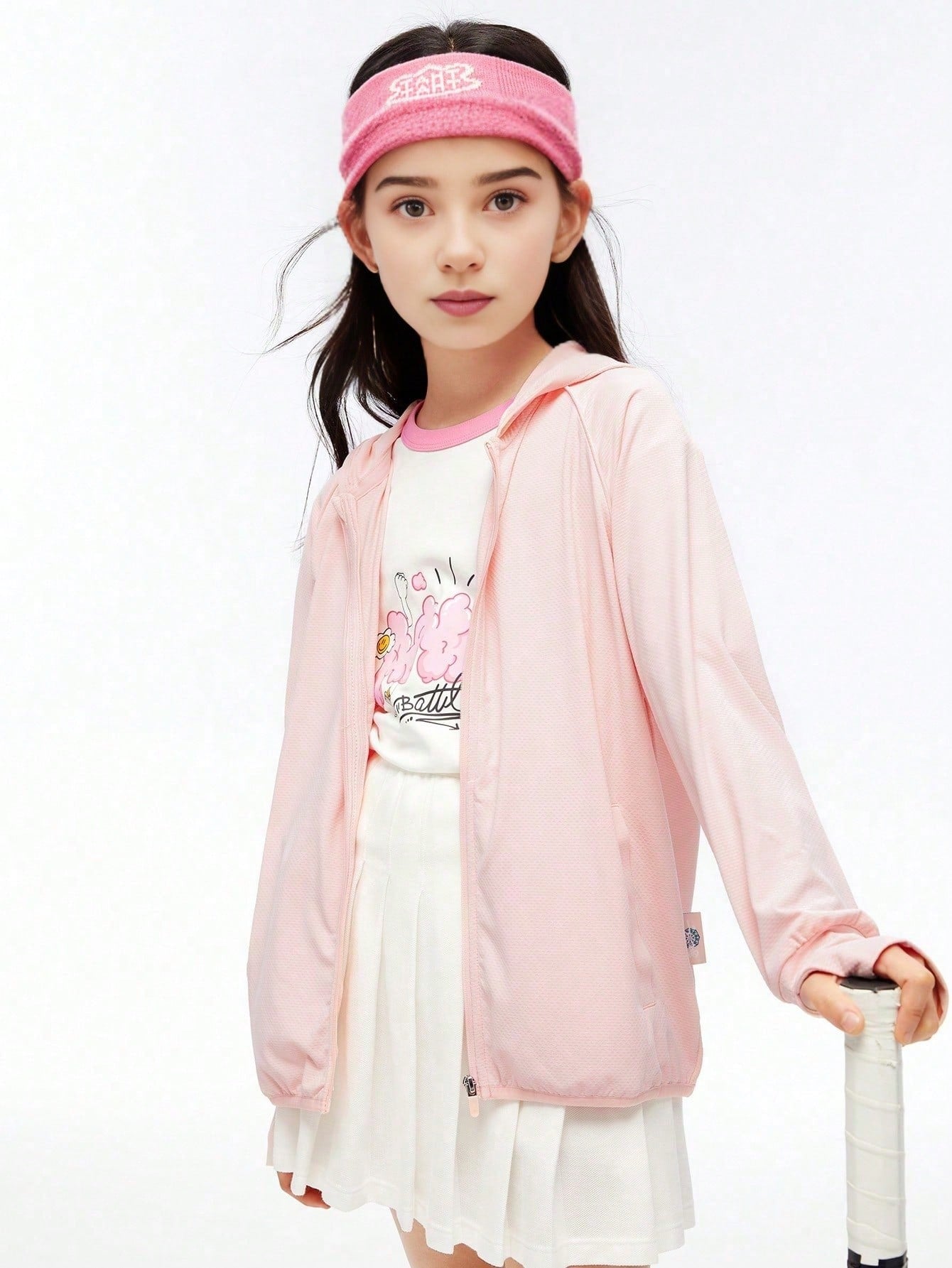 Tween Girl Summer Minimalist Sports Breathable Sunscreen Hooded Coat Pink