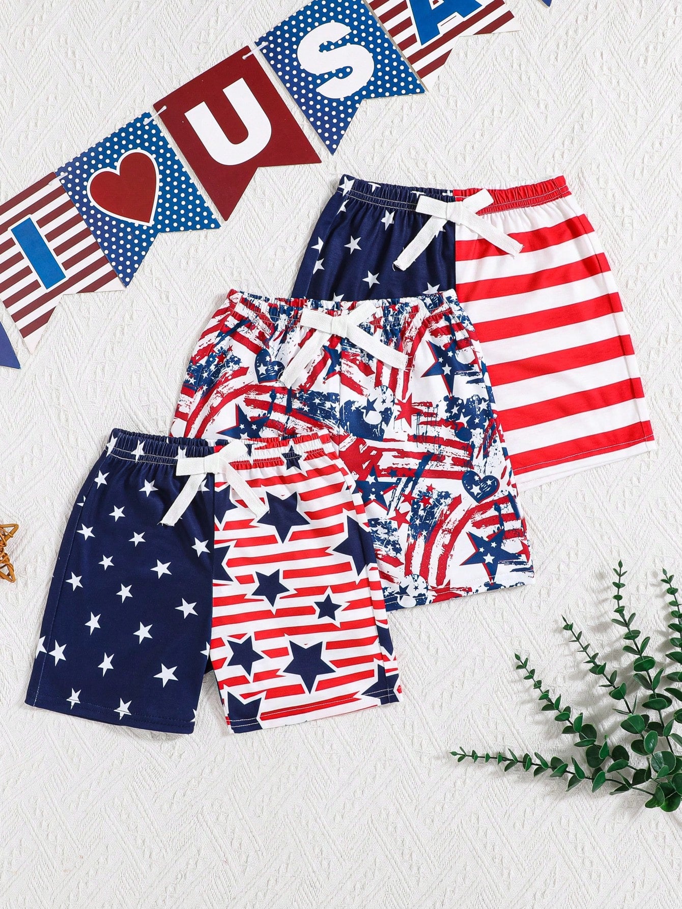 Young Boy USA Independence Day Flag Print Theme Casual Comfortable Knit Printed Boxer Shorts, 3pcs