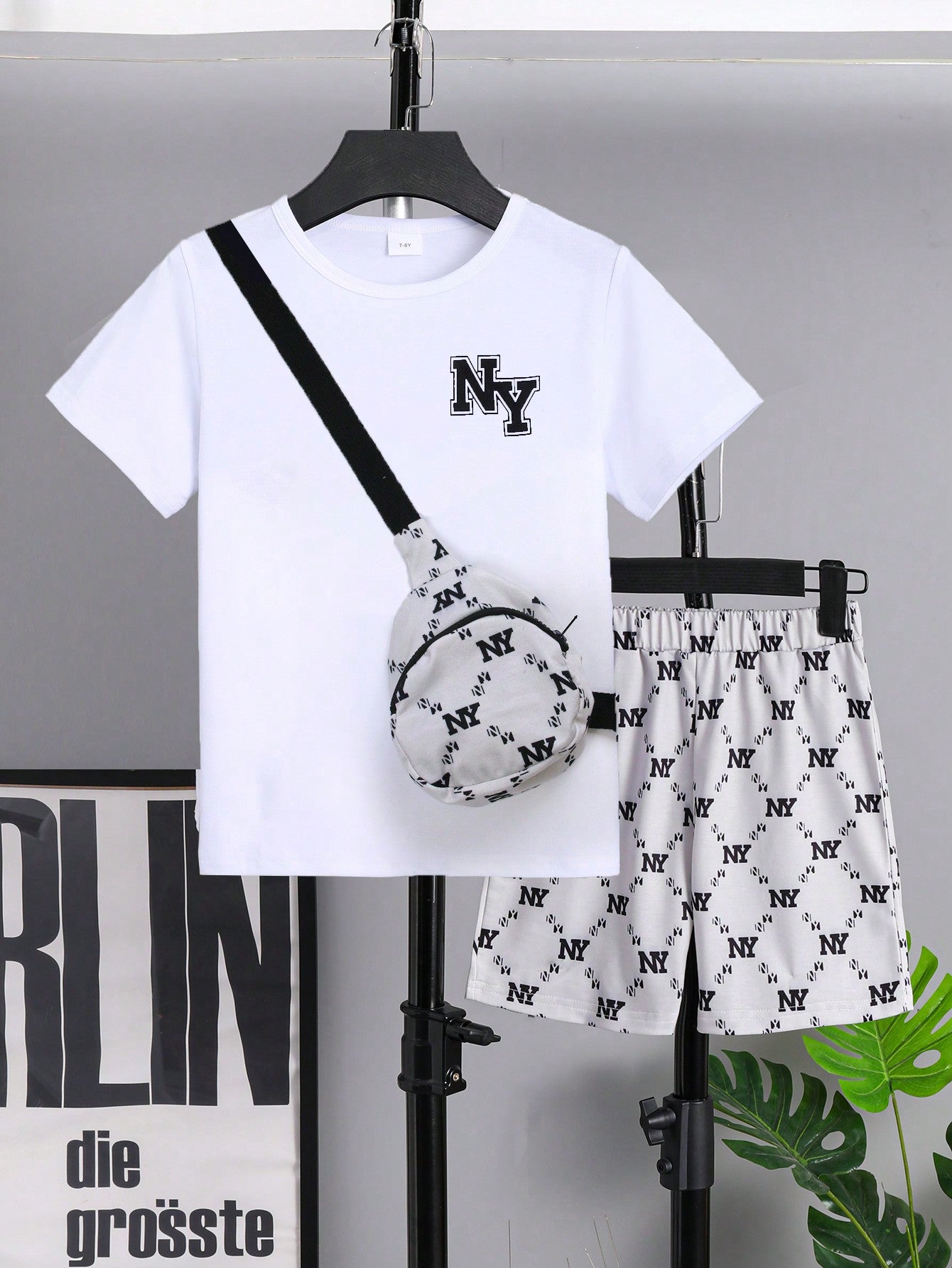 3pcs/Set Summer Tween Boy Casual Fashion White Short Sleeve T-Shirt With Letter Print And Elastic Waistband & Pocket Design Plaid Shorts Outfits