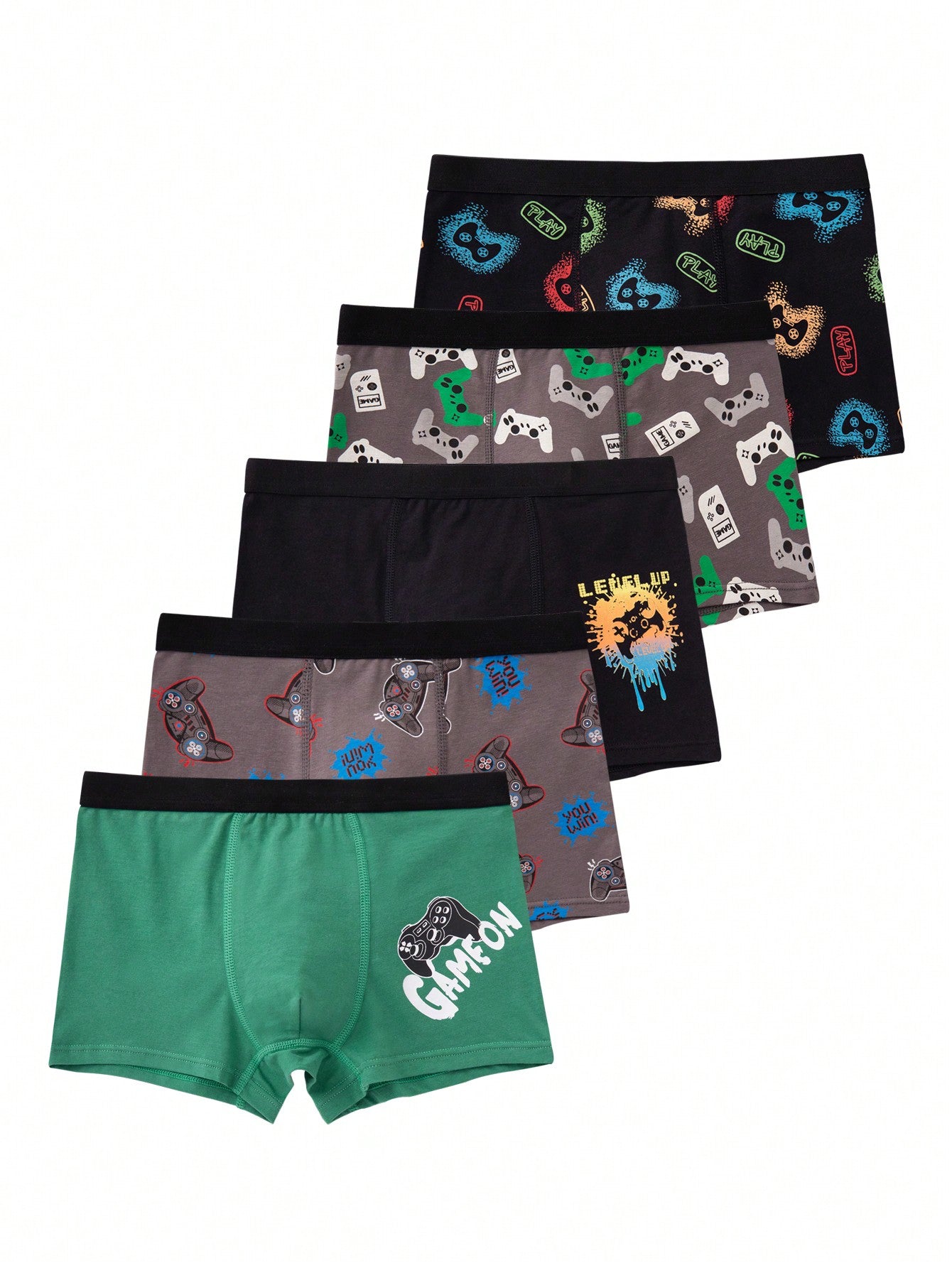 5pcs Cartoon Smiling Printed Boxer Briefs For Tween Boys, All Seasons