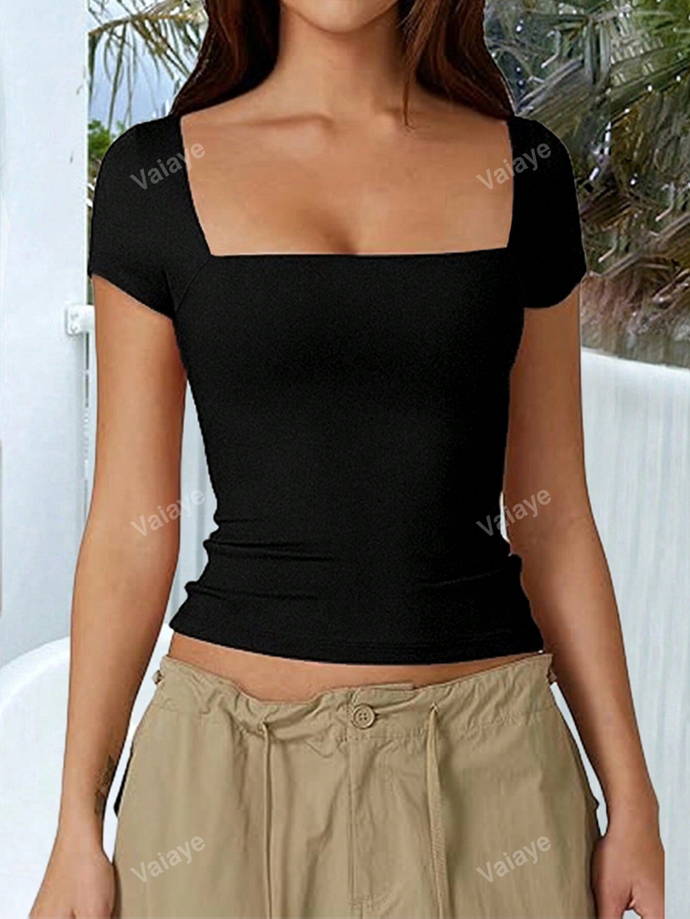 Women's Y2K Square Neck Short Sleeve Casual T-Shirt