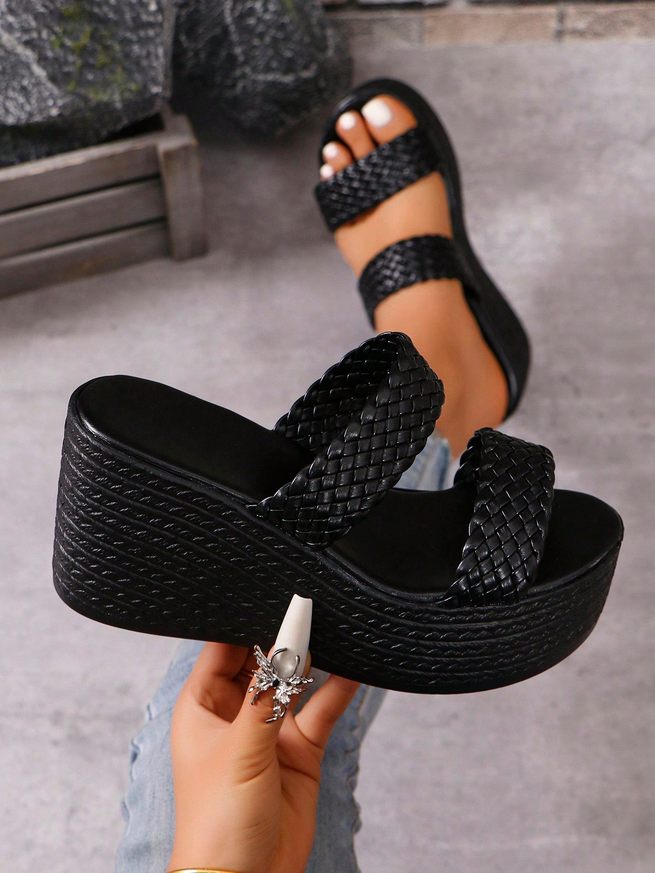 Women High Water-Resistant Vintage  Rope Fisherman Wedge Thick-Soled Sandals