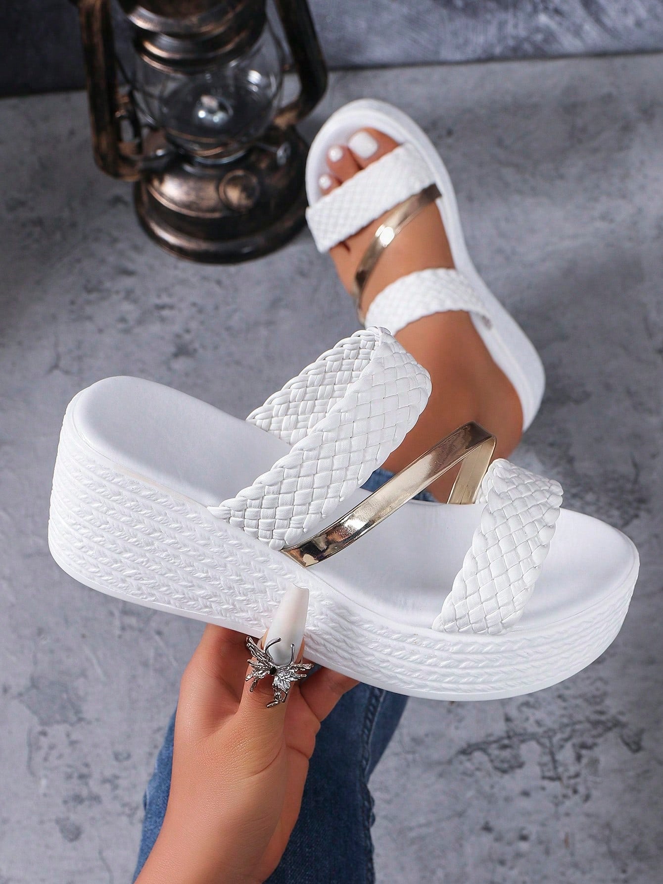 Women High Water-Resistant Vintage  Rope Fisherman Wedge Thick-Soled Sandals