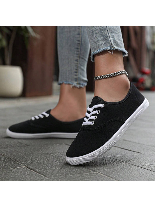 Women Canvas Sports Shoes-Couple Shoes, Breathable Round Toe Lace-Up Casual Shoes, Spring, Summer, Autumn Solid Color Fashion Sneakers. Available In White, Black, Blue, Pink, Black & White, Orange, Green, Yellow, Beige, Khaki, Deep Khaki, And Brown.