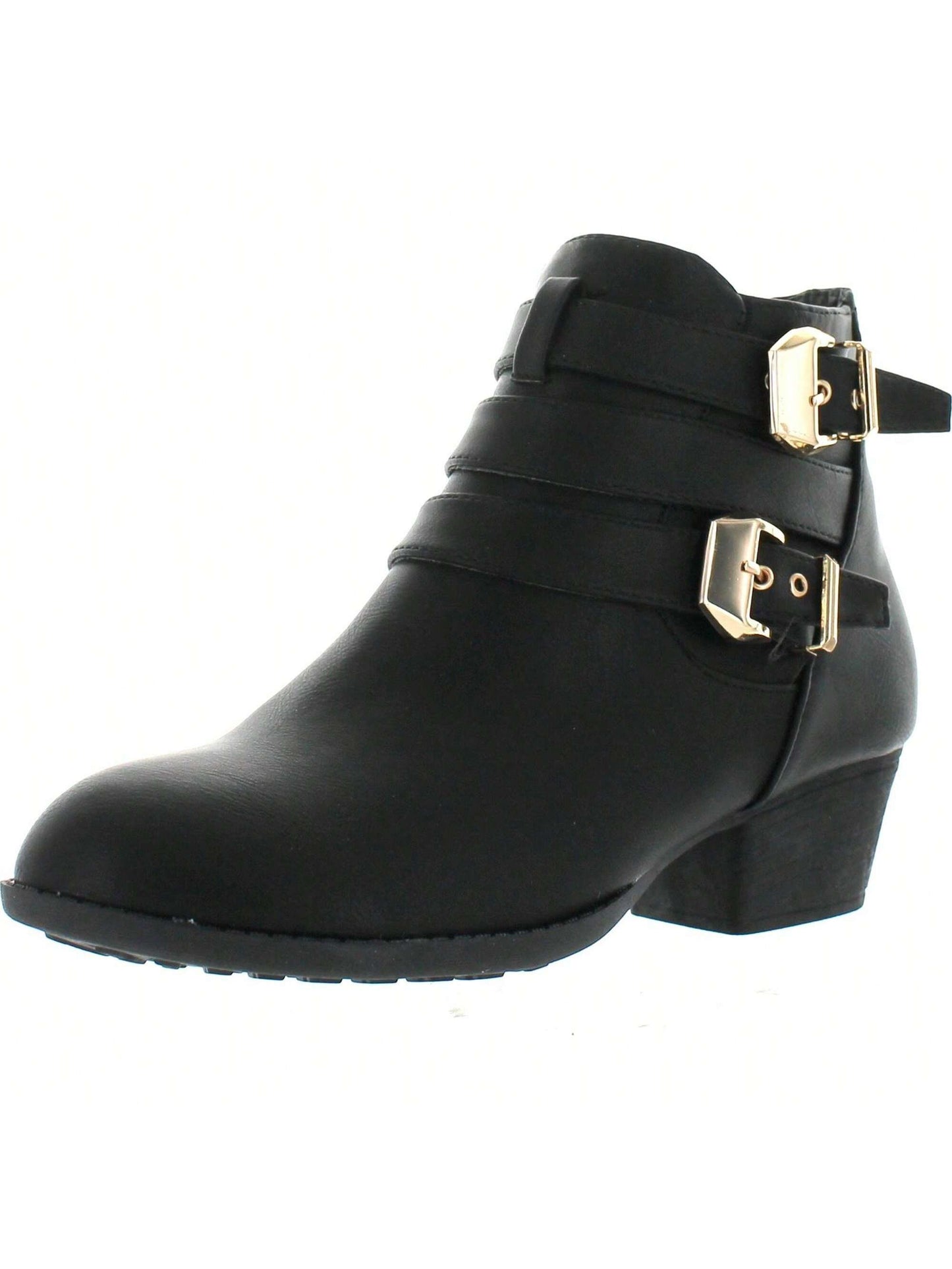 Women's Buckle Straps Stacked Low Heel Ankle Booties