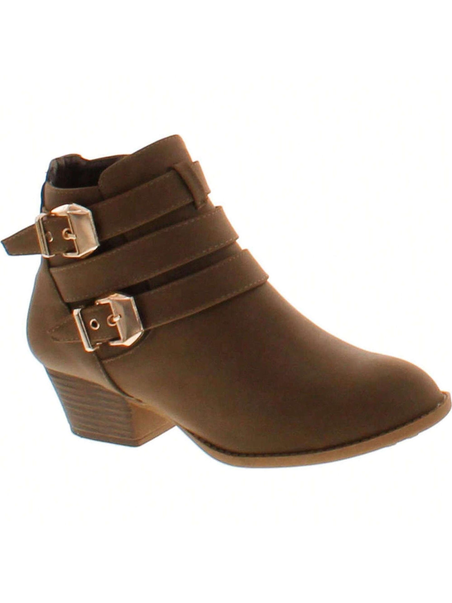 Women's Buckle Straps Stacked Low Heel Ankle Booties