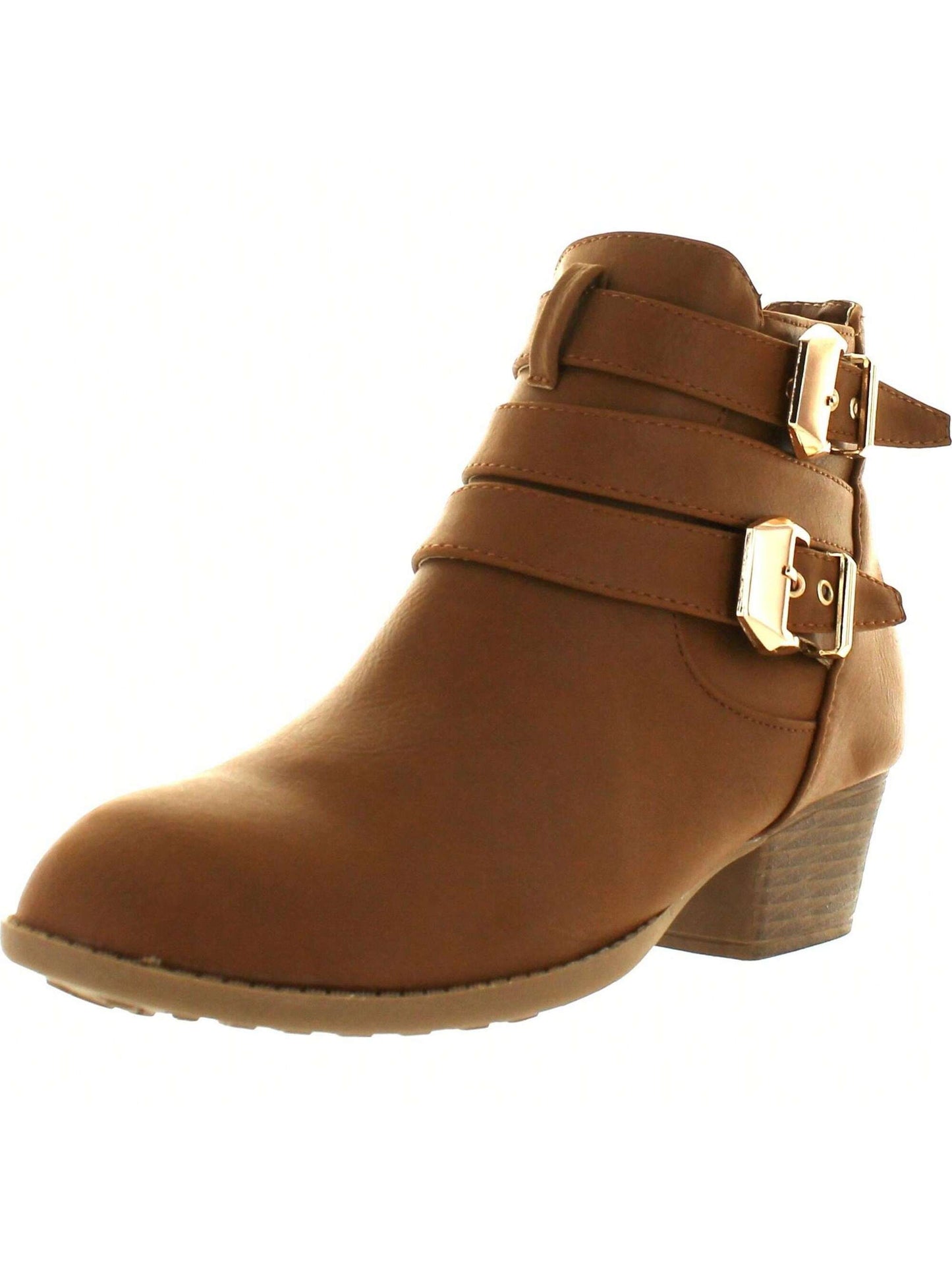 Women's Buckle Straps Stacked Low Heel Ankle Booties