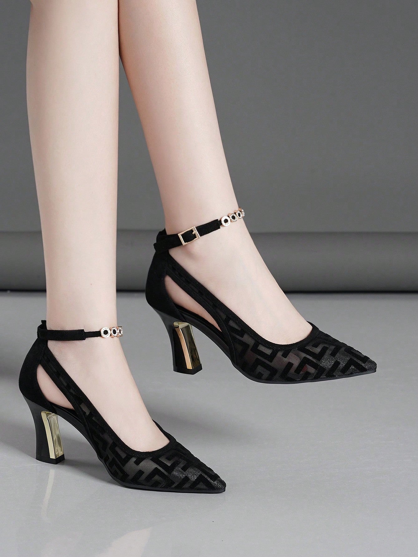 Women's High Heel Pointed Toe Shallow Mouth Mesh Pumps